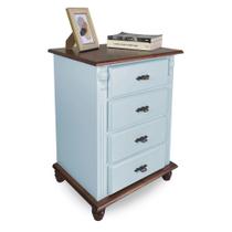 Mesa de Cabeceira 4 Gavetas Sevilha Modema Rustic 404 - Laca Azul Bebê/Imbuia Glazer