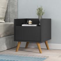 Mesa de Cabeceira 40 cm com Pés Retrô Multimóveis MP4041 Preta/Natural Mesa de Cabeceira 40 cm com Pés Retrô Multimóveis MP4041 Preta/Natural