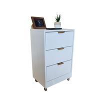 Mesa De Cabeceira 40Cm 3 Gaveta Quarto Pux. Gold Com Rodinha