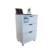 Mesa De Cabeceira 40Cm 3 Gaveta Quarto Pux. Preto Rodinha