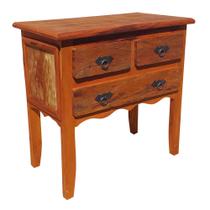 Mesa de Cabeceira 70x38x70cm MIni Comoda 3 Gavetas Madeira de Demolição Natural
