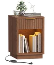 Mesa de cabeceira Akxomel com frisos em madeira e LED USB 40x40x57 cm