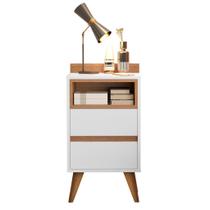 Mesa de cabeceira álamo com pés retrô 2 gavetas e 1 nicho 3 cores Mesa de cabeceira álamo com pés retrô 2 gavetas e 1 nicho 3 cores