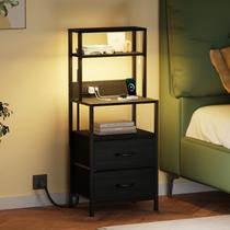 mesa de cabeceira alto Furnulem com 4 prateleiras, 2 gavetas e LED mesa de cabeceira alto Furnulem com 4 prateleiras, 2 gavetas e LED