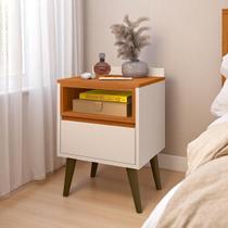 Mesa De Cabeceira Any Retro Quarto Cama Nicho Pés Palito Off white/cedro - Lojasgk Mesa De Cabeceira Any Retro Quarto Cama Nicho Pés Palito Off white/cedro - Lojasgk