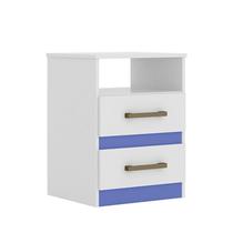 Mesa de Cabeceira Apolo Color Flex com 2 Gavetas Branco/Azul - PR Móveis