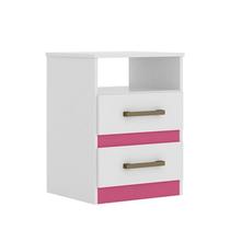 Mesa de Cabeceira Apolo Color Flex com 2 Gavetas Branco/Rosa - PR Móveis