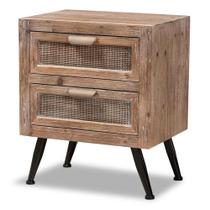 Mesa de cabeceira Baxton Studio Calida Mid-Century Wood Rattan com 2 gavetas