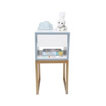 Mesa de Cabeceira Branca 30cm Eco Quarto Infantil Azul Menino Base Metal Dourada