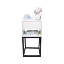 Mesa de Cabeceira Branca 30cm Industrial Quarto Infantil Rosa Base Preta