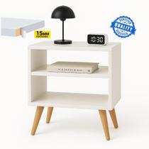 Mesa de Cabeceira Branca com Nichos Design Escandinavo, Compacta, Ideal para Quarto ou Sala