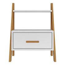 Mesa De Cabeceira Branca Com Pés De Madeira Design Moderno