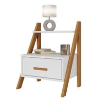 Mesa De Cabeceira Branca Com Pés De Madeira Pinus e Design Moderno