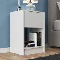 Mesa de Cabeceira Branco Retro com Gaveta e Nicho Mesa de Cabeceira Branco Retro com Gaveta e Nicho