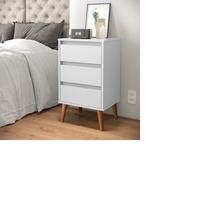 Mesa de Cabeceira Branco Retro Wood Branco com Gaveta E Nicho Mesa de Cabeceira Branco Retro Wood Branco com Gaveta E Nicho