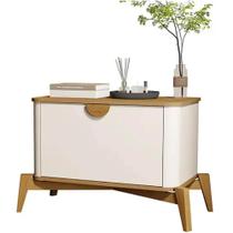 Mesa de Cabeceira Buriti com 1 Porta e Pés de Madeira Maciça JB Bechara Cor Off White Nature