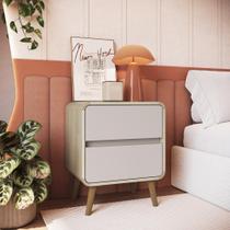 Mesa de Cabeceira Canto Curvo com 02 Gavetas e Pés Palito Retrô