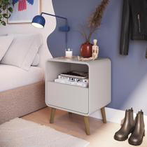 Mesa de Cabeceira Canto Curvo com Nicho 01 Gaveta e Pés Palito Retrô