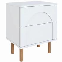 Mesa de Cabeceira Capela 2 Gavetas MDF Moderno Branco Fosco Pés Madeira Mesa de Cabeceira Capela 2 Gavetas MDF Moderno Branco Fosco Pés Madeira