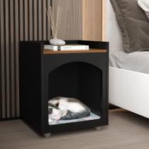 Mesa de Cabeceira Casinha de Cachorro/Gato PET Preto/Freijó - Ofertamo