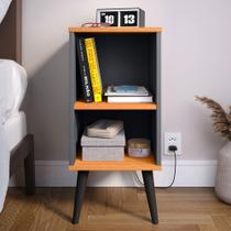 Mesa De Cabeceira Charme Retro Quarto Cama Nicho Pés Palito Acabamento Brilhante Cinza - Cinamomo Mesa De Cabeceira Charme Retro Quarto Cama Nicho Pés Palito Acabamento Brilhante Cinza - Cinamomo