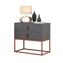 Mesa De Cabeceira Cinza Moderno P/ Quarto Casal / Solteiro Com Puxadores Em Couro