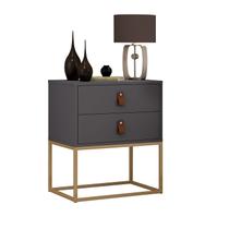 Mesa de Cabeceira Cinza Unic 45 estilo industrial 2 Gavetas Base Dourado