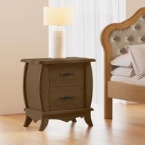 Mesa de Cabeceira Clássica Império 2 Gavetas em Madeira Maciça Castanho