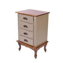 Mesa de Cabeceira Colonial com 4 Gavetas Entalhadas, Puxadores Concha e Pés Luiz XV - Amêndoa com tampo e base Imbuia Glazer