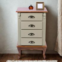 Mesa de Cabeceira Colonial com 4 Gavetas Entalhadas, Puxadores Concha e Pés Luiz XV - Verde Chá com tampo e base Imbuia Glazer