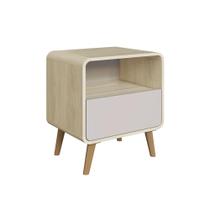 Mesa de Cabeceira com 1 Gaveta Carvalho Araguaia/Bege Dunas Completa Móveis Mesa de Cabeceira com 1 Gaveta Carvalho Araguaia/Bege Dunas Completa Móveis