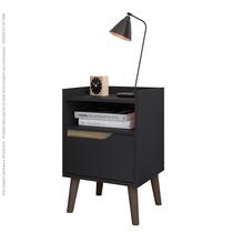 Mesa de Cabeceira Com 1 Gaveta Gabriela Pés Retrô Preto