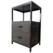 Mesa de Cabeceira com 2 Gavetas Estilo Industrial com Ferro e Madeira Cor Preta Mesa de Cabeceira com 2 Gavetas Estilo Industrial com Ferro e Madeira Cor Preta