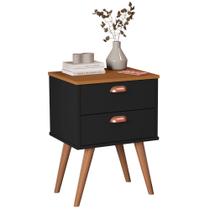 Mesa de Cabeceira Com 2 Gavetas Puxador Concha Pés Retrô Janus