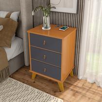 Mesa de Cabeceira com 3 Gavetas e Carregador por Indução com Puxadores em Couro Estilo e Praticidade Mesa de Cabeceira com 3 Gavetas e Carregador por Indução com Puxadores em Couro Estilo e Praticidade
