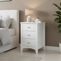 Mesa de Cabeceira com 3 Gavetas em Mdf Branco Olivia