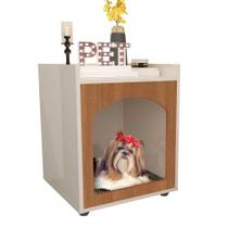 Mesa de Cabeceira com casinha Pet Cachorro/Gato Off White/Freijo - Ofertamo