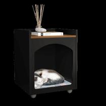 Mesa de Cabeceira Com Casinha Pet de Cachorro e Gato Preto Fosco - Ofertamo