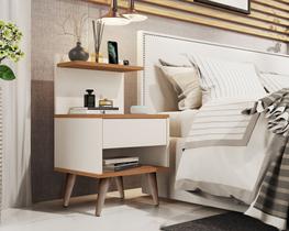 Mesa De Cabeceira Com Gaveta e Prateleira Sleep New - Off White/Nature