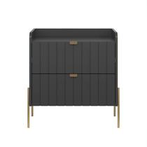 mesa de cabeceira com gaveta grafite moderna moriah 60cm alto padrão grafite preto com pes de ferro dourado