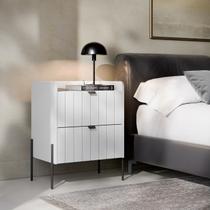 mesa de cabeceira com gaveta madeira mdf para quarto cama de casal com pés e puxador ferro preto