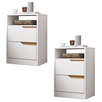 Mesa de Cabeceira com Gavetas Kit 2 Sole Flex Branco/Freijó - Albatroz Mesa de Cabeceira com Gavetas Kit 2 Sole Flex Branco/Freijó - Albatroz