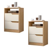 Mesa de Cabeceira com Gavetas Kit 2 Sole Flex Freijó/Off White - Albatroz