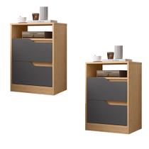 Mesa de Cabeceira com Gavetas Kit 2 Sole Flex Freijó/Titanium - Albatroz Mesa de Cabeceira com Gavetas Kit 2 Sole Flex Freijó/Titanium - Albatroz