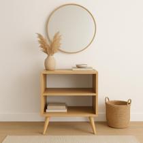 Mesa de Cabeceira com Pés 2 nichos Retrô Mesinha de Madeira 60cm Criado Quarto Nicho