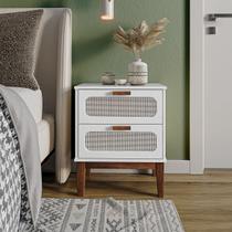 mesa de cabeceira com pés de madeira Santorini 45cm 2 gavetas estilosas para quarto decoração classica moderna