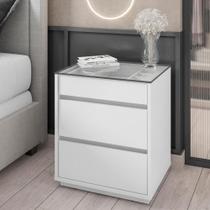 Mesa de Cabeceira com Tampo de Vidro 3 Gavetas Belize Casa D Mesa de Cabeceira com Tampo de Vidro 3 Gavetas Belize Casa D