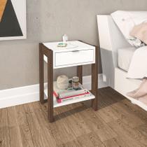 Mesa De Cabeceira Com Tomada 1 Gaveta Quarto Branco Nogal