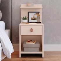 Mesa de Cabeceira Compacta com Gaveta puxador Criado Quarto Casal e Solteiro Prateleira OFFWHITE