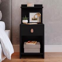 Mesa de Cabeceira Compacta com Gaveta puxador Criado Quarto Casal e Solteiro Prateleira PRETO